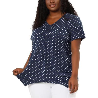 Agnes Orinda Women's Plus Size V Neck Asymmetric Polka Dots Top 1 Agnes Orinda Women's Plus Size V Neck Asymmetric Polka Dots Top