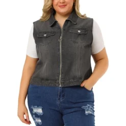 Agnes Orinda Women's Plus Size Trucker Zipper Front Sleeveless Denim Jacket Vests -Agnes Sales Store GUEST 17944a3f 9e4f 4898 b3a1 3a464a0ed89f