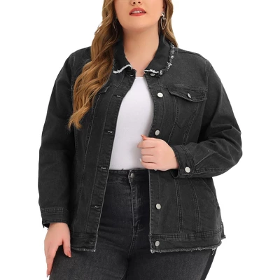 Agnes Orinda Women's Plus Size Denim Chest Pocket Frayed Washed Crop Jean Jackets 8 Agnes Orinda Women's Plus Size Denim Chest Pocket Frayed Washed Crop Jean Jackets - Image 8