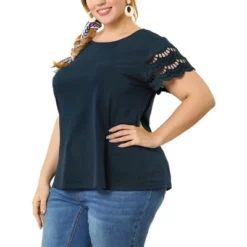 Agnes Orinda Women's Plus Size Lace Panel Elegant Work Short Sleeve Top -Agnes Sales Store GUEST 188483fe 303b 4261 a791 962a37c8177d