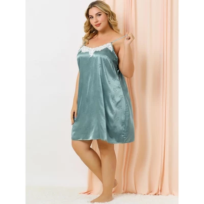 Agnes Orinda Women's Plus Size Satin Star Print Lace Trim Pajamas Nightgown 1 Agnes Orinda Women's Plus Size Satin Star Print Lace Trim Pajamas Nightgown