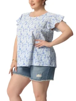 Agnes Orinda Women's Plus Size Floral Short Sleeve Casual Blouse -Agnes Sales Store GUEST 18dd8600 a7ef 48e8 b8d9 a64ac1bb0665