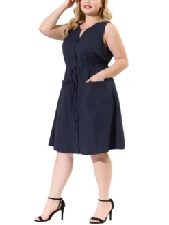 Agnes Orinda Women's Plus Size Elegant Sleeveless Drawstring Dress