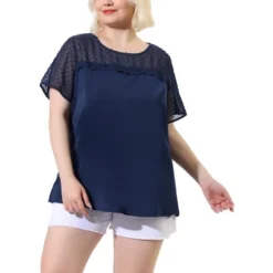 Agnes Orinda Plus Size Blouse For Women's Top T Shirt Contrast Panel Dots Summer Short Sleeve Blouse -Agnes Sales Store GUEST 1974a56b 54e1 4432 bece 542b2288c232
