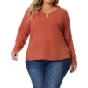 Agnes Orinda Women's Plus Size Long Sleeve V Neck Button Front Casual T-shirt
