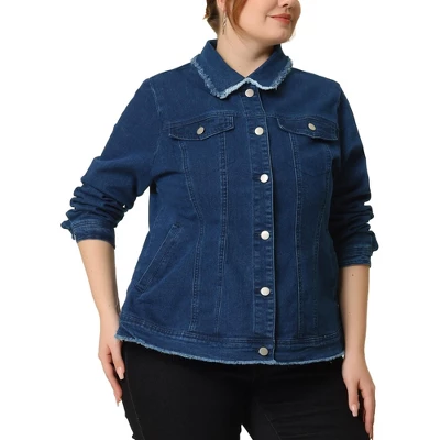 Agnes Orinda Women's Plus Size Denim Chest Pocket Frayed Washed Crop Jean Jackets 11 Agnes Orinda Women's Plus Size Denim Chest Pocket Frayed Washed Crop Jean Jackets - Image 11