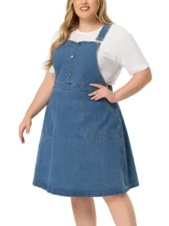Agnes Orinda Women's Plus Size Overall Dress Button Adjustable Strap Denim Suspender Dresses