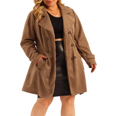 Agnes Orinda Women's Plus Size Faux Suede Notched Lapel Double Breasted Belt Trench Coat Jacket 5 Agnes Orinda Women's Plus Size Faux Suede Notched Lapel Double Breasted Belt Trench Coat Jacket - Image 5