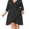 Agnes Orinda Women's Plus Size Polka Dots Elegant 3/4 Sleeve Ruffle Dress