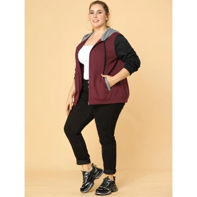 Agnes Orinda Women's Plus Size Casual Hood Color Block Zip Up Hoodie Jacket With Pocket 1 Agnes Orinda Women's Plus Size Casual Hood Color Block Zip Up Hoodie Jacket With Pocket