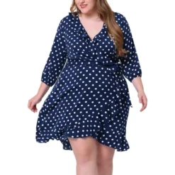 Agnes Orinda Women's Plus Size Polka Dots Elegant 3/4 Sleeve Ruffle Dress -Agnes Sales Store GUEST 1c241fe6 0125 4326 bb55 40a517997735