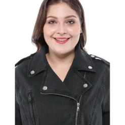 Agnes Orinda Women's Plus Size Outerwear Zip Closure Denim Biker Moto Jacket -Agnes Sales Store GUEST 1c8cbbd4 ec0e 4c75 9466 b4b78ab6b1db