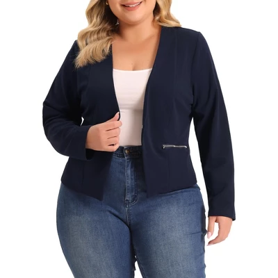 Agnes Orinda Women's Plus Size Work Office Zip Lapel Jacket Blazers 1 Agnes Orinda Women's Plus Size Work Office Zip Lapel Jacket Blazers