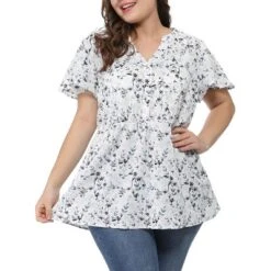 Agnes Orinda Women's Plus Size Peplum V Neck Smocked Waist Floral Chiffon Blouse -Agnes Sales Store GUEST 1ca8e5d0 e1d1 4801 b445 282ef6431276