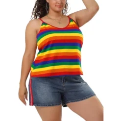 Agnes Orinda Women's Plus Size Stripe Strap Sleeveless Stretch Colorful Camisole -Agnes Sales Store GUEST 1cdddd73 2d88 474d 83c3 b37589e363b1