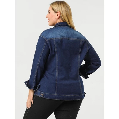 Agnes Orinda Women's Plus Size Outerwear Button Front Washed Denim Jean Jacket 4 Agnes Orinda Women's Plus Size Outerwear Button Front Washed Denim Jean Jacket - Image 4