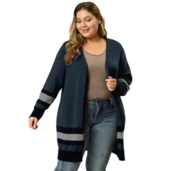 Agnes Orinda Women's Plus Size Multi Striped Open Front Sweater Cardigan -Agnes Sales Store GUEST 1d2e6f41 f571 4295 9d1a eb73efa8307e