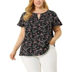 Agnes Orinda Women's Plus Size Keyhole Floral Chiffon Flared Sleeve Summer Trendy Peasant Tops -Agnes Sales Store GUEST 1d3fbbb8 65de 41dc a118 90a80763117d