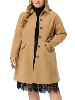 Agnes Orinda Women's Plus Size Winter Outerwear Single Breasted Long Overcoats