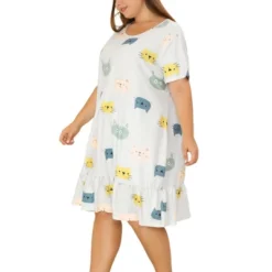 Agnes Orinda Women's Plus Size Short Sleeve Soft Comfy Lovely Cat Sleep Dress -Agnes Sales Store GUEST 1dab4d60 3b54 434c 9c25 f88974695de4