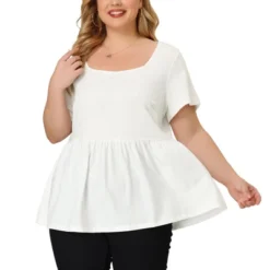 Agnes Orinda Women's Plus Size Ribbed Peplum Babydoll Short Sleeve Summer Blouses -Agnes Sales Store GUEST 1daf04f4 5b5e 4368 bc7f cfb8091dca1b