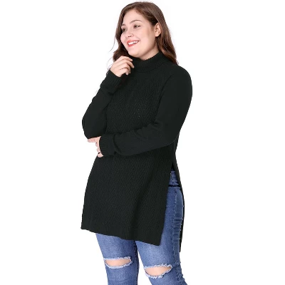 Agnes Orinda Women's Plus Turtleneck Side Slit Long Sleeve Sweater 1 Agnes Orinda Women's Plus Turtleneck Side Slit Long Sleeve Sweater