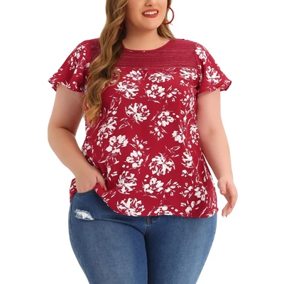 Agnes Orinda Women's Plus Size Top Floral Lace Panel Keyhole Back Flare Sleeve 9 Agnes Orinda Women's Plus Size Top Floral Lace Panel Keyhole Back Flare Sleeve - Image 9