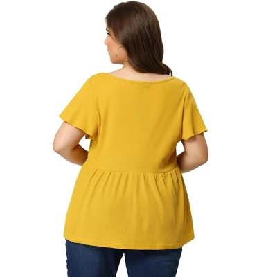 Agnes Orinda Women's Plus Size Summer Flare Sleeve Button Front Peplum Shirts 4 Agnes Orinda Women's Plus Size Summer Flare Sleeve Button Front Peplum Shirts - Image 4