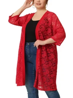 Agnes Orinda Women's Plus Size Lace Open Front 3/4 Sleeve Long Cardigans -Agnes Sales Store GUEST 1f956493 4ee3 4617 b7a2 553681ad8b35