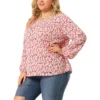 Agnes Orinda Women's Plus Size Ditsy Floral Elastic Cuff Peasant Blouses