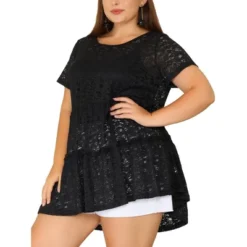 Agnes Orinda Women's Plus Size Blouse Tiered Lace Allover Round Neck Short Sleeve Peplum Blouses -Agnes Sales Store GUEST 1ffc4bd5 a878 4575 9cb3 f82712694832