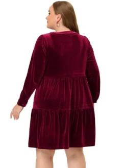 Agnes Orinda Women's Plus Size Velvet Winter Half Placket Pleat Long Sleeve Babydoll Dress -Agnes Sales Store GUEST 202825f5 113b 4c18 bfd6 614002d4cc3c