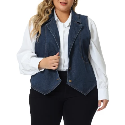 Agnes Orinda Women's Plus Size Sleeveless Lapel Casual Buttons Pockets Denim Vests 5 Agnes Orinda Women's Plus Size Sleeveless Lapel Casual Buttons Pockets Denim Vests - Image 5