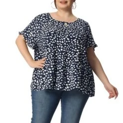 Agnes Orinda Women's Plus Size Peplum Babydoll Round Neck Flutter Sleeve Leopard Print Business Casual Blouse -Agnes Sales Store GUEST 207aafce 23e5 4953 bb60 bafcc5305dfd