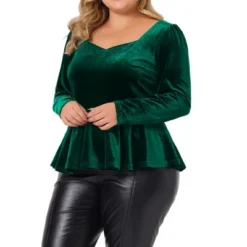 Agnes Orinda Women's Plus Size Gorgeous Velvet Formal Outfits Elegant Peplum Blouses