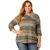 Agnes Orinda Women' S Plus Size 3/4 Sleeve V Neck Stripe Boho Knit Casual Blouse