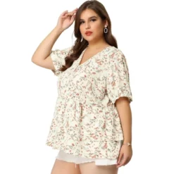 Agnes Orinda Women's Plus Size Blouse Floral Layered Flare Hem Casual Peplum Tops -Agnes Sales Store GUEST 20c8bd22 e602 44c4 92b7 e324768e35fb