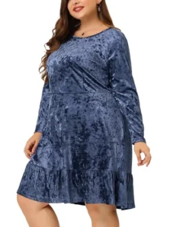Agnes Orinda Women's Plus Size Velvet Ruffle Hem Party Dress