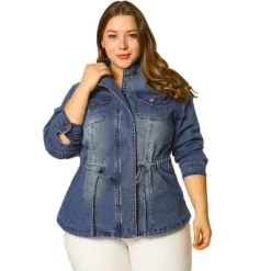Agnes Orinda Women's Plus Size Stand Collar Zipper Denim Jacket -Agnes Sales Store GUEST 211ae12e 2aa9 4515 8bd6 be7c243a23b2