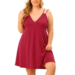 Agnes Orinda Women's Plus Size Deep V Knit Polka Dots Cami Nightgown -Agnes Sales Store GUEST 215d1458 ca7d 4b63 809b ba3bd079018a
