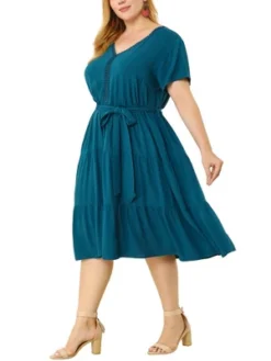 Agnes Orinda Women's Plus Size Lace Inset Babydoll Short Sleeve Shirt Dress -Agnes Sales Store GUEST 21a708a4 d8ad 494c 9c62 d9aea98b9687