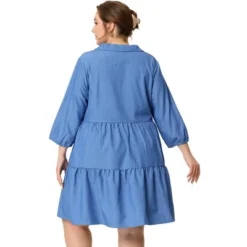 Agnes Orinda Women's Plus Size Babydoll Outfits Turndown Collar 3/4 Sleeve Chambray Dresses -Agnes Sales Store GUEST 21bfc7bf 96c5 4f8d acf7 057eeee99432
