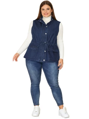 Agnes Orinda Women's Plus Size Utility Anorak Cargo Drawstring Jean Denim Jacket Vest 2 Agnes Orinda Women's Plus Size Utility Anorak Cargo Drawstring Jean Denim Jacket Vest - Image 2