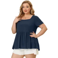 Agnes Orinda Women's Plus Size Ribbed Peplum Babydoll Short Sleeve Summer Blouses -Agnes Sales Store GUEST 225da94d 4dfe 4949 9697 68b8fb91d391