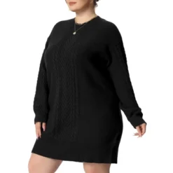 Agnes Orinda Women's Plus Size Long Sleeve Knit Pullover Short Sweater Dresses