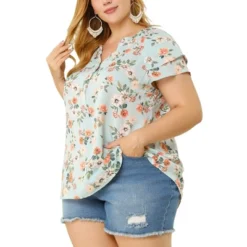 Agnes Orinda Women's Plus Size Floral Ruffle Trim V Neck Layered Sleeve Blouse -Agnes Sales Store GUEST 231c7bac 8fcd 4211 874a 3ea212d38ba0