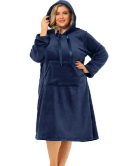 Agnes Orinda Women's Plus Size Flannel Hoodie Pocket Midi Nightgowns -Agnes Sales Store GUEST 237c0214 8230 44e8 a43c f17cd810e76e