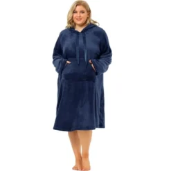 Agnes Orinda Women's Plus Size Flannel Hoodie Pocket Midi Nightgowns -Agnes Sales Store GUEST 23c71418 d41b 4ba9 a577 c39c919a7919