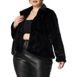 Agnes Orinda Women's Plus Size Long Sleeve Warm Notch Lapel Faux Fur Fluffy Cardigan