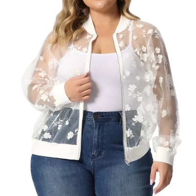 Agnes Orinda Women's Plus Size Bomber Mesh Sheer Floral Lace Long Sleeve Jackets 7 Agnes Orinda Women's Plus Size Bomber Mesh Sheer Floral Lace Long Sleeve Jackets - Image 7